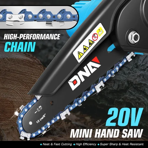 Miniatura 3 de DNA MOTORING Mini motosierra, motosierra eléctrica de 6 pulgadas, motosierra de mano inalámbrica con 2 baterías de 20 V y 2000 mAh, motosierra