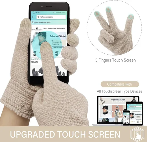 Miniatura 3 de FZ FANTASTIC ZONE Womens Winter Touchscreen Gloves for Cold Weather, Chenille Warm Knit Gloves