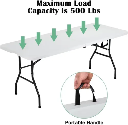 Miniatura 7 de Mesa de campamento de 4 pies, mesa plegable de altura portátil, mesa plegable ajustable con asa, mesa portátil de picnic adecuada para fiestas