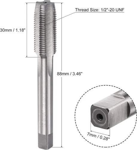 Miniatura 2 de uxcell Macho de roscar para fresado de roscas 1/2"-20 UNF, máquina de mano izquierda HSS (acero de alta velocidad) 6542 sin recubrimiento 4 flautas