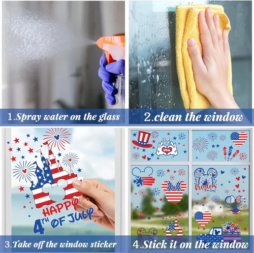 Miniatura 6 de Adhesivos para ventana del 4 de julio, 9 hojas de ratón con bandera americana adhesiva patriótica para ventana, decoraciones para el día