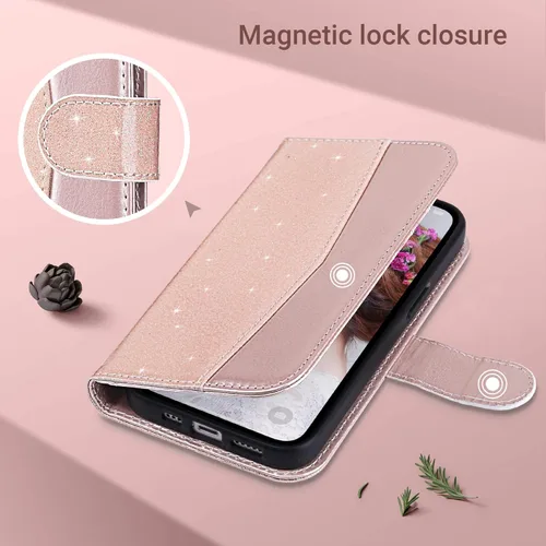 Miniatura 4 de ULAK Compatible con iPhone 13 Funda tipo cartera para mujer, funda tipo portafolios de piel premium con tarjetero y función de caballete, funda