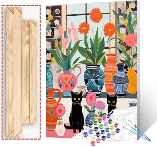 Miniatura 28 de Kits de pintura por números para adultos principiantes, pintura al óleo sobre lienzo de 16 x 20 pulgadas, lámpara de flores y óleo, pigmento 4-Art-06