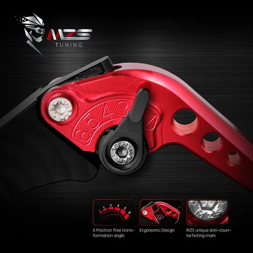 Miniatura 4 de MZS Palancas de embrague y de freno, cortas, ajustables, para motocicleta, rojo
