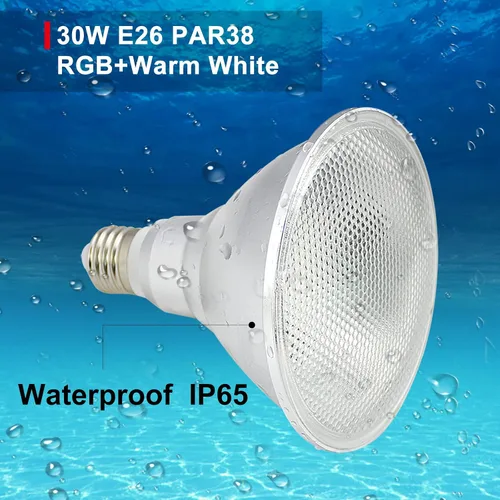 Miniatura 3 de Paquete de 2 focos RGB PAR38 para exteriores con control remoto, 30 W = 90 W, bombillas LED impermeables que cambian de color, blanco cálido de 3000