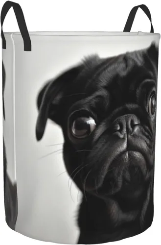 Miniatura 2 de Cute Black Pug Dog print Circular Hamper Waterproof Storage Bin Organizer Basket Laundry Hamper With Handles For Clothes Toys Small