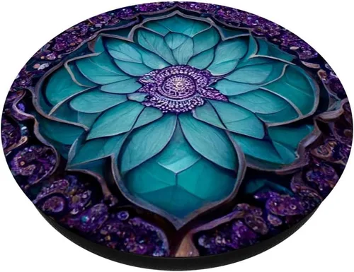 Miniatura 2 de PopSockets intercambiables con patrón de mandala morado verde azulado