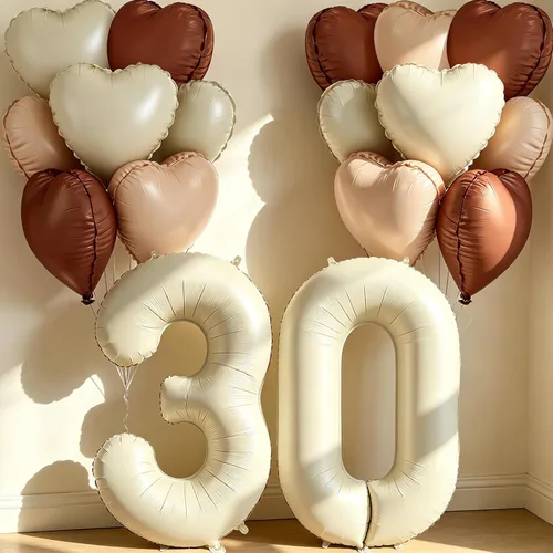 Miniatura 28 de Globos de 40 pulgadas color crema número 10, 17 piezas de globos de helio grandes con globos de corazón neutros crema nude caramelo beige marrón