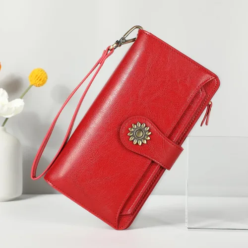 Miniatura 3 de Lavemi Carteras de cuero genuino de gran capacidad con bloqueo RFID para mujer, tarjetero con correa para la muñeca