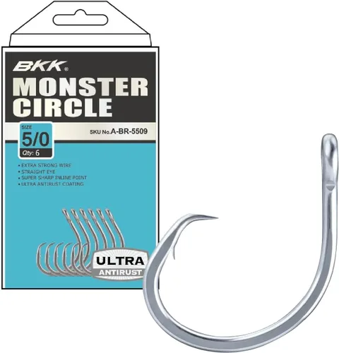 Miniatura 15 de BKK Gancho Monster Circle 4X Revestimiento ultraantioxidante de agua salada Punta de gancho de aguja Mango forjado Cebo de arrastre y vivo