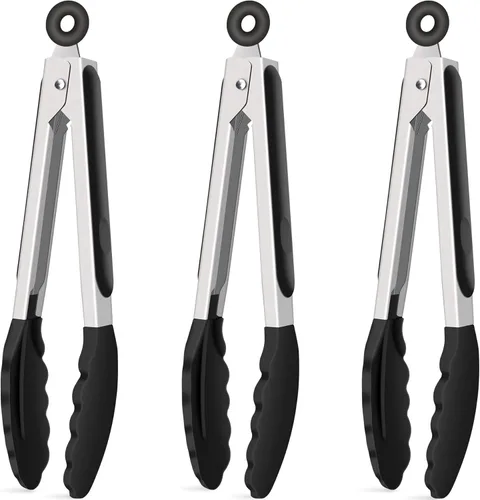 Miniatura 17 de Hotec Pinzas de cocina de silicona para cocinar, pinzas pequeñas de 7 pulgadas con puntas de silicona, juego de 3 (azul)