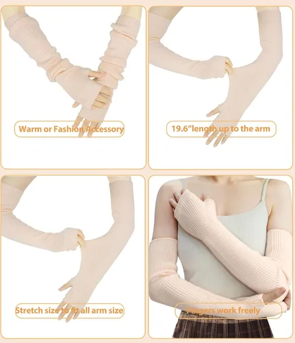 Miniatura 28 de Guantes cálidos de cachemira de brazo largo para mujer, guantes de invierno acogedores sin dedos, calentadores de brazos suaves, gran regalo