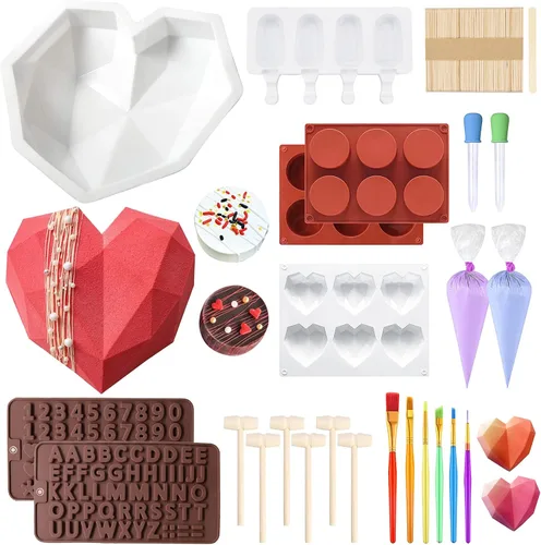 Miniatura 9 de Juego de moldes de chocolate, moldes de corazón de chocolate, molde de corazón rompible con martillo, moldes de números y letras para decoración