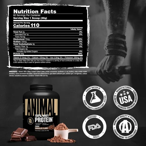 Miniatura 7 de Animal 100% Proteína de Suero en Polvo – Mezcla de suero para pre-entrenamiento o post-entrenamiento, recuperación o reemplazo de comida bajo