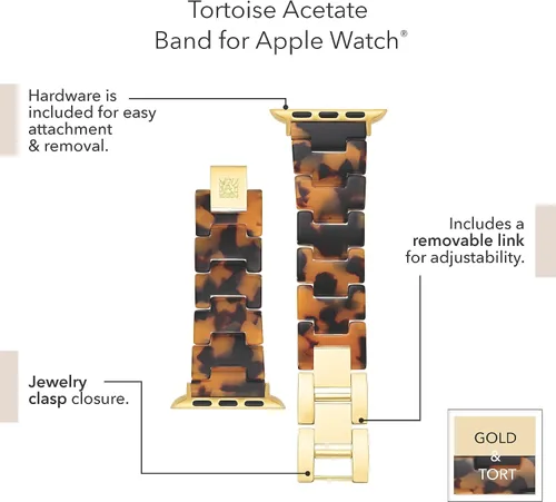 Miniatura 5 de Anne Klein Correa de moda de acetato para Apple Watch para mujer, ajustable, segura, reemplazo de correa para Apple Watch, se adapta a la mayoría