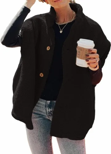 Miniatura 49 de Hongqizo - Chaleco de forro polar mullido para mujer, casual, de gran tamaño, cálido, con botones, chaqueta de sherpa con bolsillos