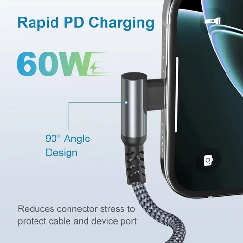 Miniatura 3 de Basesailor Cable USB C a tipo C de 60 W de 6.6 pies con adaptador USB, cable de carga rápida PD de 90 grados para MacBook Pro Mac, iPad 10 Air 5