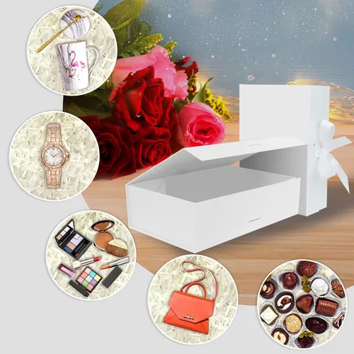 Miniatura 7 de DaiUni Paquete de 5 cajas de regalo magnéticas blancas de 10.5 x 7.5 x 3.1 pulgadas con tapa y cinta para regalos Blanco