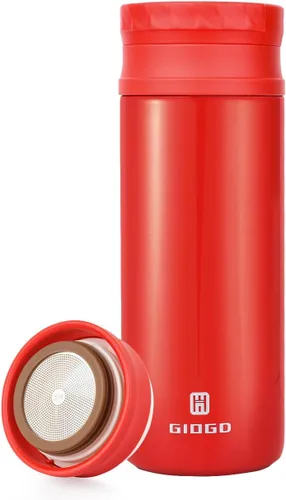 Thermo - Botella de agua térmica de acero inoxidable de 15.2 fl oz/15.2 onzas, aislada al vacío, con filtro, termo de agua caliente para bebidas Rojo