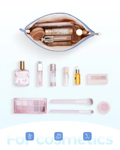 Miniatura 5 de WANDF Bolsa de cosméticos para mujer, bolsa de maquillaje, mini bolsa de maquillaje para bolso, resistente al agua, regalo para niñas (M-azul)
