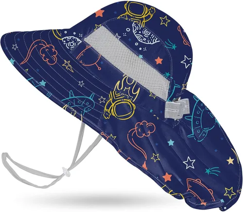 Miniatura 18 de Sombrero de sol para niños, protección UV, unicornio, verano, playa, jugar con ala ancha, solapa para el cuello para niñas y niños
