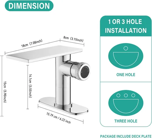 Miniatura 2 de becola Grifo de baño cromado moderno, grifo de cascada para lavabo de baño, grifo de lavabo de baño de un solo orificio, grifo mezclador de lavabo