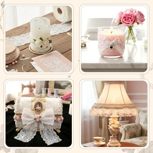 Miniatura 3 de VGOODALL Cinta de encaje de boda nupcial de 3 pulgadas de ancho, 10 yardas, ribete elástico de encaje floral para decoración, envoltura de regalos