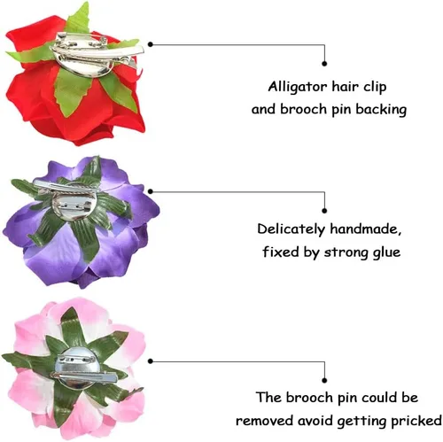 Miniatura 7 de DRESHOW 5 Pack Flower Brooch Head Ornament Bride Women Rose Flower Hair Accessories Wedding Hair Clip Flamenco Dancer