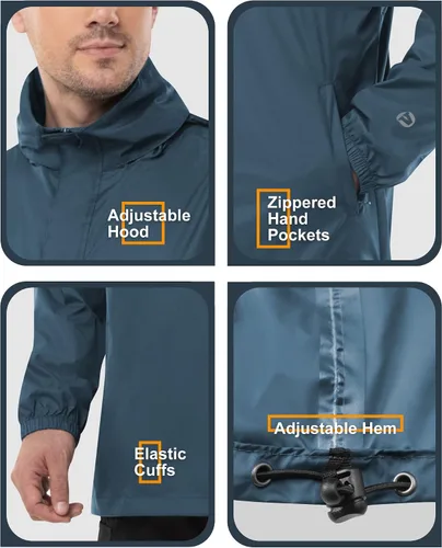 Miniatura 57 de Outdoor Ventures Chaqueta de lluvia para hombre, impermeable, ligera, plegable, para senderismo, golf, correr
