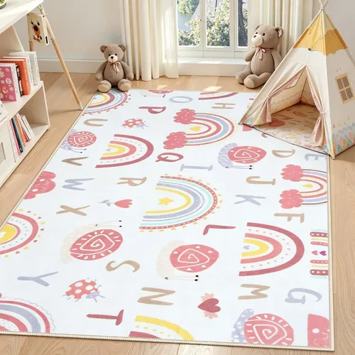 Miniatura 10 de LIVEBOX Alfombra suave ABC para niños, alfombras lavables de arco iris para dormitorio, alfombra antideslizante para sala de juegos, bonita alfombra