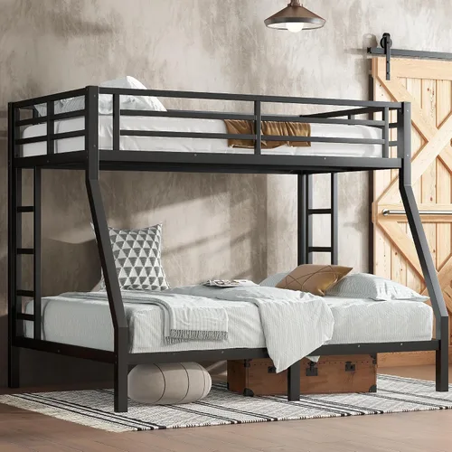 Miniatura 17 de Harper & Bright Designs Litera de metal individual XL sobre individual XL, litera de metal resistente con escalera y barandillas, ahorro