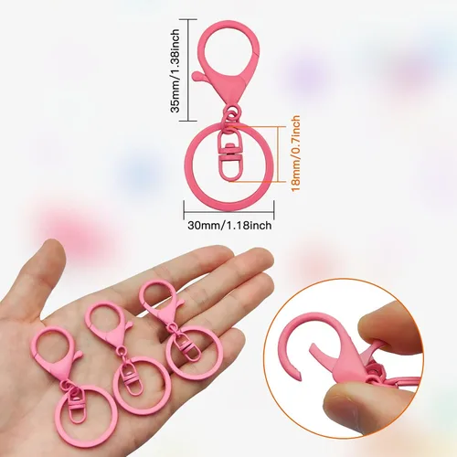Miniatura 5 de 30 llaveros con cierre de langosta para la fabricación de joyas, clips de gatillo giratorios de metal con cierres giratorios, clips de gancho, Rosa