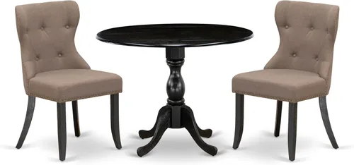 East West Furniture DMSI3-ABK-48 - Juego de mesa de comedor de 3 piezas para espacios pequeños que contiene una mesa de comedor redonda con gotas y