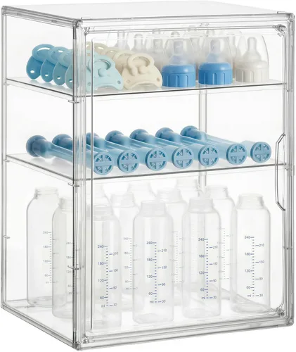 Miniatura 12 de HBlife Baby Bottle Storage Organizer for Countertop Cabinet, 3 Tiers Adjustable Clear Acrylic Bottles Storage Station Case Box Container with 2