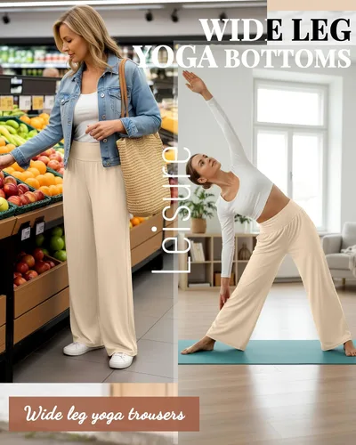 Miniatura 115 de Neer - Conjunto de 3 pantalones de yoga de pierna ancha para mujer - Pantalones deportivos cómodos, holgados, de cintura alta y casuales
