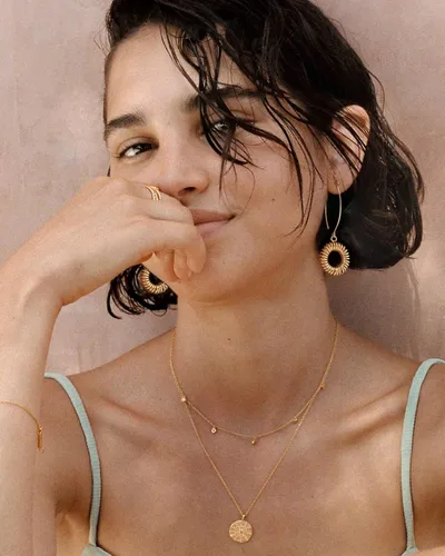 Miniatura 2 de Aretes colgantes largos de oro con forma de bola de simicírculo para mujer, ligeros, circular, moneda, geométricos, planos, cepillados, chapados