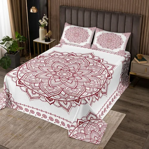 Miniatura 9 de Erosebridal Juego de colcha de mandala rosa tamaño individual para niñas y mujeres, juego de ropa de cama floral hippie juego de colcha estética