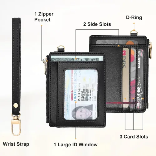 Miniatura 3 de Sodsay Estuche para tarjetas, cartera delgada con bolsillo frontal, para mujer, sujetatarjetas con llavero