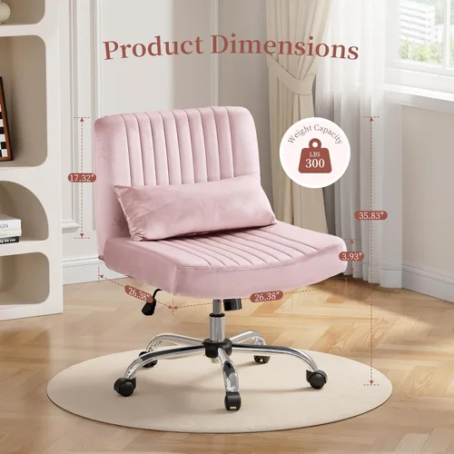 Miniatura 2 de Silla cruzada de terciopelo con ruedas, silla de oficina de lujo con patas cruzadas, cómoda silla de escritorio para oficina en casa, silla de Rosa