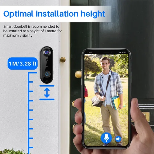 Miniatura 7 de Timbre de video inalámbrico HD con timbre, detección humana inteligente, alerta en tiempo real, visión nocturna FHD, audio bidireccional, IP65 2 K.