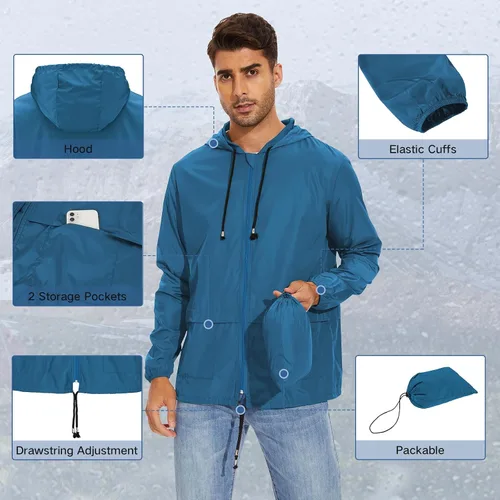 Miniatura 4 de American Trends Chubasquero para hombre impermeable con capucha para hombre, chaqueta rompevientos, abrigo de lluvia