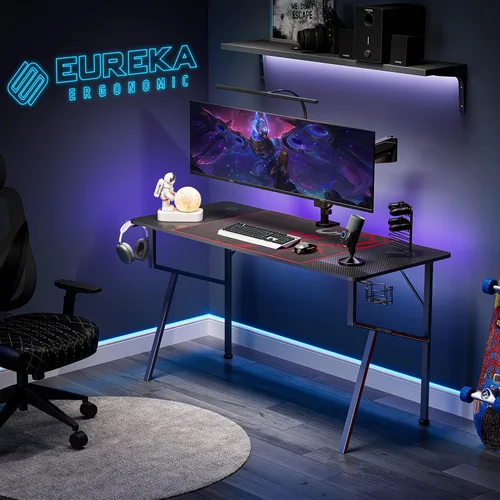 Miniatura 2 de EUREKA ERGONOMIC Escritorio para juegos de 55 pulgadas, estación de trabajo profesional para jugadores con bandeja de gestión de cables, soporte