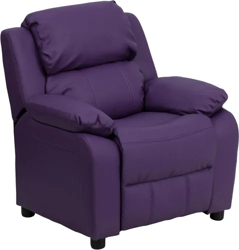 Miniatura 31 de Flash Furniture, sillón reclinable de lujo, muy acolchado, de vinilo color beige, con apoyabrazos con compartimento de almacenamiento, para niños