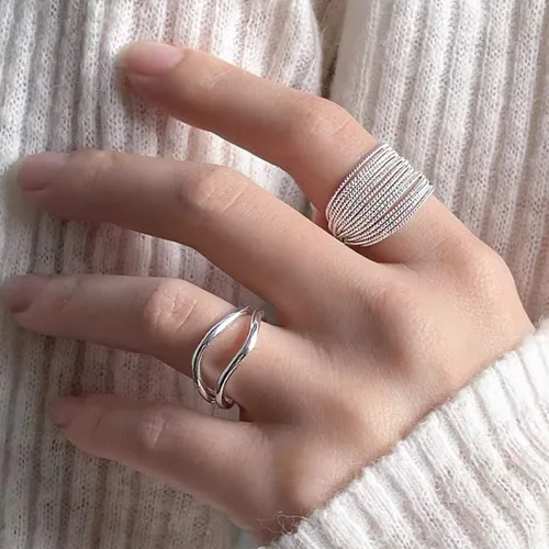 Miniatura 6 de EXPHAIN Anillo ajustable para mujer, de múltiples capas, único, envolvente, minimalista, a la moda, anillos de plata, joyería, Metal no precioso.