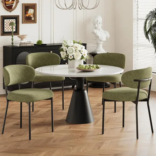 Miniatura 17 de MALOL Juego de 2 sillas de comedor de cuero con reposabrazos, silla de comedor tapizada con respaldo curvado y patas de madera, sillas de cocina