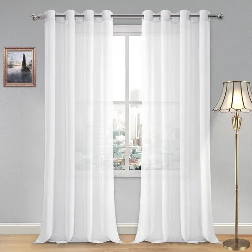 Miniatura 123 de DWCN Cortinas traslúcidas color verde frijol para sala de estar y dormitorio - Cortinas voile con aspecto de lino sintético con ojales en la parte