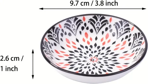 Miniatura 2 de Juego de 5 platos de cerámica para salsas, cuencos pequeños bohemios, coloridos platos geométricos y florales para salsa de soja, aptos