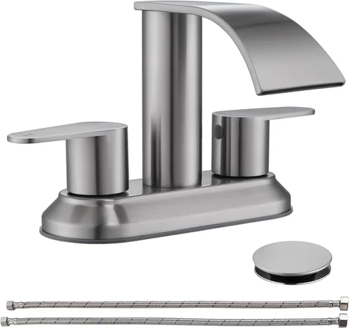 Juego central de 4 pulgadas, grifos de baño de 3 agujeros, níquel cepillado, juego central con líneas de suministro cUPC, grifo de lavabo de baño de