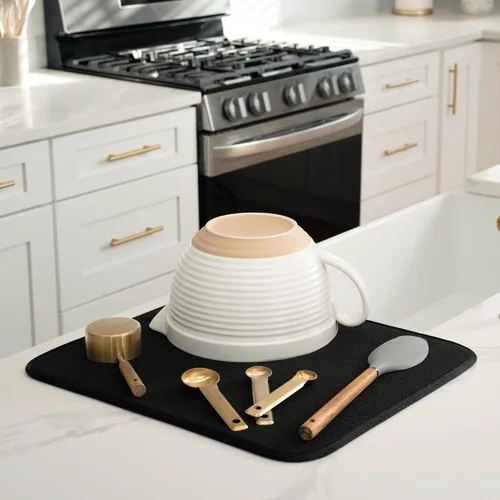 Miniatura 2 de S&T INC. Tapete de microfibra para secado de platos, reversible y absorbente para cocina, de 16 x 18 pulgadas, color negro