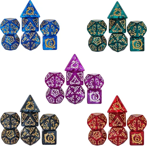 Miniatura 15 de 5 juegos de dados DND, juego de dados poliédricos (35 piezas) con bolsa de troquel de cuero, juego de troqueles D&D para juegos de mesa RPG
